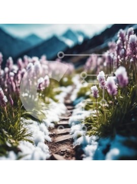 Intra Συλλεκτικό Ξύλινο Παζλ Plywood  4mm - Χιονισμένο μονοπάτι προς τα λουλούδια λούπινου στα βουνά Σε Ξύλινο Κουτί - Διαστάσεις: 10x10 cm – 25 κομμάτια