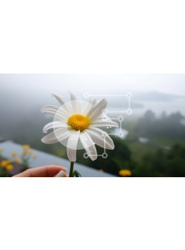 Intra Συλλεκτικό Ξύλινο Παζλ Plywood  4mm - Κοντινό πλάνο του λευκού λουλουδιού μαργαρίτας που κρατιέται στο χέρι Σε Ξύλινο Κουτί - Διαστάσεις: 10x10 cm – 25 κομμάτια