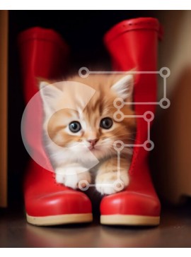 Σετ των 2 Intra Συλλεκτικό Ξύλινο Παζλ Plywood  4mm - Περίεργο γατάκι που κρυφοκοιτάζει από κόκκινες μπότες Σε Ξύλινο Κουτί - Διαστάσεις: 10x10 cm – 25 κομμάτια