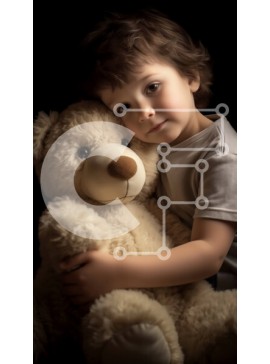 Intra Συλλεκτικό Ξύλινο Παζλ Plywood  4mm - Αξιολάτρευτη εικόνα νεαρού αγοριού και αρκουδάκι σε μαύρο φόντο Σε Ξύλινο Κουτί - Διαστάσεις Puzzle: 10x10 cm – 25 κομμάτια