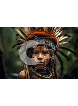 Intra Συλλεκτικό Ξύλινο Παζλ Plywood  4mm - Νεαρό αυτόχθονα αγόρι με παραδοσιακή ενδυμασία και κόμμωση Σε Ξύλινο Κουτί - Διαστάσεις Puzzle: 10x10 cm – 25 κομμάτια