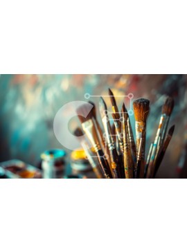 Intra Συλλεκτικό Ξύλινο Παζλ Plywood  4mm - Διάφορα πινέλα και κουτιά μπογιάς για καλλιτεχνικές δημιουργίες Σε Ξύλινο Κουτί - Διαστάσεις Puzzle: 10x10 cm – 25 κομμάτια