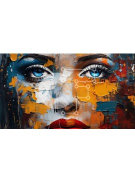 Σετ των 2 Intra Συλλεκτικό Ξύλινο Παζλ Plywood  4mm - Πολύχρωμο πορτρέτο προσώπου με ζωηρές πιτσιλιές χρωμάτων Σε Ξύλινο Κουτί - Διαστάσεις: 10x10 cm – 25 κομμάτια