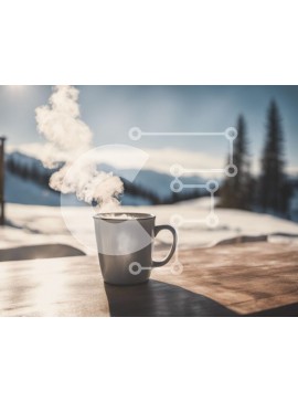 Intra Συλλεκτικό Ξύλινο Παζλ Plywood  4mm - Φλιτζάνι καφέ με ατμό σε χιονισμένο τοπίο Σε Ξύλινο Κουτί - Διαστάσεις Puzzle: 10x10 cm – 25 κομμάτια