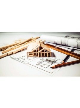 Intra Συλλεκτικό Ξύλινο Παζλ Plywood  4mm - Μικρό ξύλινο σπίτι σε αρχιτεκτονικά σχέδια Σε Ξύλινο Κουτί - Διαστάσεις Puzzle: 10x10 cm – 25 κομμάτια