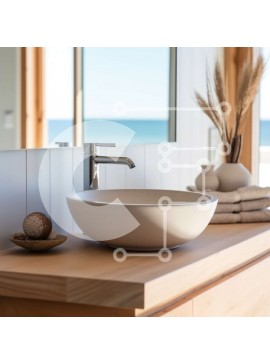 Intra Συλλεκτικό Ξύλινο Παζλ Plywood  4mm - Όμορφο μοντέρνο μπάνιο με θέα στον ωκεανό και νιπτήρα από φυσικό ξύλο Σε Ξύλινο Κουτί - Διαστάσεις Puzzle: 10x10 cm – 25 κομμάτια