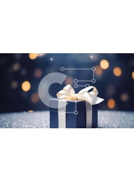 Intra Συλλεκτικό Ξύλινο Παζλ Plywood  4mm - Μπλε κουτί δώρου με λευκή κορδέλα σε ασημένιο αστραφτερό φόντο Σε Ξύλινο Κουτί - Διαστάσεις Puzzle: 10x10 cm – 25 κομμάτια