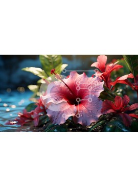 Intra Συλλεκτικό Ξύλινο Παζλ Plywood  4mm - Κοντινό πλάνο του ροζ λουλουδιού ιβίσκου με σταγονίδια νερού Σε Ξύλινο Κουτί - Διαστάσεις: 10x10 cm – 25 κομμάτια