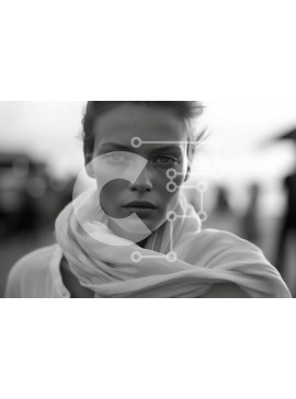 Intra Συλλεκτικό Ξύλινο Παζλ Plywood  4mm - Όμορφο πορτρέτο μιας γυναίκας που κοιτάζει την κάμερα με ένα άσπρο μαντίλι Σε Ξύλινο Κουτί - Διαστάσεις Puzzle: 10x10 cm – 25 κομμάτια