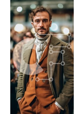 Intra Συλλεκτικό Ξύλινο Παζλ Plywood  4mm - Σοβαρός άνδρας με καφέ κοστούμι και καπέλο που απευθύνεται στο πλήθος Σε Ξύλινο Κουτί - Διαστάσεις Puzzle: 10x10 cm – 25 κομμάτια