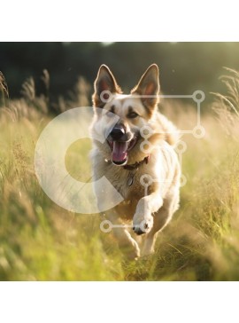 Intra Συλλεκτικό Ξύλινο Παζλ Plywood  4mm - Γερμανικός Ποιμενικός που τρέχει μέσα από ψηλό γρασίδι μια ηλιόλουστη μέρα Σε Ξύλινο Κουτί - Διαστάσεις: 10x10 cm – 25 κομμάτια