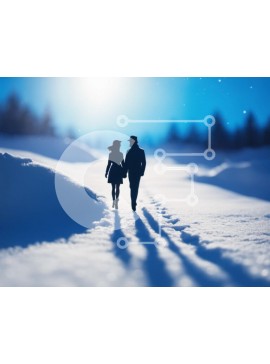 Intra Συλλεκτικό Ξύλινο Παζλ Plywood  4mm - Ρομαντικό ζευγάρι που περπατά στο χιονισμένο τοπίο Σε Ξύλινο Κουτί - Διαστάσεις Puzzle: 10x10 cm – 25 κομμάτια