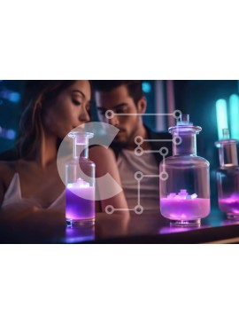 Intra Συλλεκτικό Ξύλινο Παζλ Plywood  4mm - Ρομαντικό ζευγάρι με γυάλινα βάζα και μπουκάλια Σε Ξύλινο Κουτί - Διαστάσεις Puzzle: 10x10 cm – 25 κομμάτια