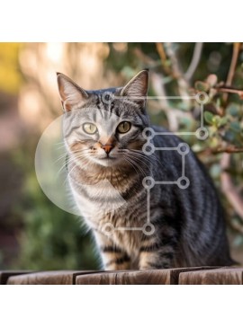 Intra Συλλεκτικό Ξύλινο Παζλ Plywood  4mm - Αξιολάτρευτη ριγέ γάτα που κάθεται σε ξύλινο φράχτη με πράσινο στο φόντο Σε Ξύλινο Κουτί - Διαστάσεις: 10x10 cm – 25 κομμάτια