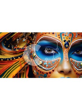 Intra Συλλεκτικό Ξύλινο Παζλ Plywood  4mm - Εκπληκτική εικόνα γυναίκας με πολύχρωμη ζωγραφική προσώπου και περίτεχνη κόμμωση Σε Ξύλινο Κουτί - Διαστάσεις Puzzle: 10x10 cm – 25 κομμάτια