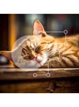 Intra Συλλεκτικό Ξύλινο Παζλ Plywood  4mm - Κοιμισμένη πορτοκαλί τιγρέ γάτα σε ξύλινη επιφάνεια Σε Ξύλινο Κουτί - Διαστάσεις: 10x10 cm – 25 κομμάτια