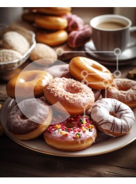 Σετ των 2 Intra Συλλεκτικό Ξύλινο Παζλ Plywood  4mm - Νόστιμη εικόνα με ντόνατς με καφέ Σε Ξύλινο Κουτί - Διαστάσεις: 10x10 cm – 25 κομμάτια