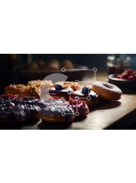 Σετ των 2 Intra Συλλεκτικό Ξύλινο Παζλ Plywood  4mm - Νόστιμα ντόνατς με σοκολάτα και πασπαλίζουμε σε ένα τραπέζι με μούρα Σε Ξύλινο Κουτί - Διαστάσεις: 10x10 cm – 25 κομμάτια