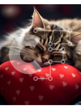 Σετ των 2 Intra Συλλεκτικό Ξύλινο Παζλ Plywood  4mm - Γάτα που κοιμάται σε μαξιλάρι σε σχήμα καρδιάς Σε Ξύλινο Κουτί - Διαστάσεις: 10x10 cm – 25 κομμάτια