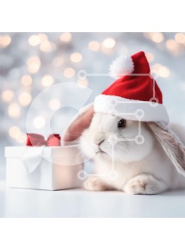 Intra Συλλεκτικό Ξύλινο Παζλ Plywood  4mm - Χαριτωμένο λευκό λαγουδάκι που γιορτάζει τα Χριστούγεννα με ανοιχτό κουτί δώρου Σε Ξύλινο Κουτί - Διαστάσεις: 10x10 cm – 25 κομμάτια