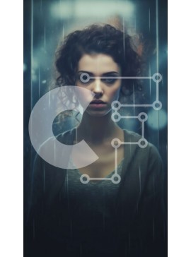 Intra Συλλεκτικό Ξύλινο Παζλ Plywood  4mm - Κυκλοθυμικό πορτρέτο μιας γυναίκας που στέκεται στη βροχή με μια σοβαρή έκφραση Σε Ξύλινο Κουτί - Διαστάσεις Puzzle: 10x10 cm – 25 κομμάτια