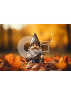 Intra Συλλεκτικό Ξύλινο Παζλ Plywood  4mm - Φθινοπωρινό ειδώλιο Gnome σε πεσμένα φύλλα Σε Ξύλινο Κουτί - Διαστάσεις Puzzle: 10x10 cm – 25 κομμάτια