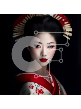 Intra Συλλεκτικό Ξύλινο Παζλ Plywood  4mm - Σοβαρή Γιαπωνέζα με παραδοσιακό κιμονό με βεντάλια Σε Ξύλινο Κουτί - Διαστάσεις Puzzle: 10x10 cm – 25 κομμάτια