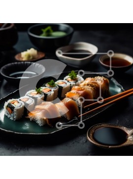 Σετ των 2 Intra Συλλεκτικό Ξύλινο Παζλ Plywood  4mm - Νόστιμο πιάτο σούσι με φρέσκα ψάρια και λαχανικά Σε Ξύλινο Κουτί - Διαστάσεις: 10x10 cm – 25 κομμάτια