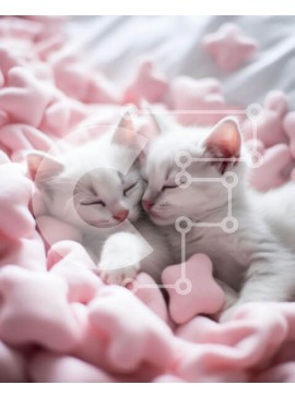Σετ των 2 Intra Συλλεκτικό Ξύλινο Παζλ Plywood  4mm - Δύο λευκά γατάκια που κοιμούνται σε ένα κρεβάτι με ροζ αστέρια Σε Ξύλινο Κουτί - Διαστάσεις: 10x10 cm – 25 κομμάτια
