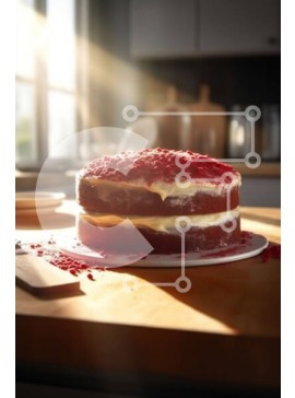 Σετ των 2 Intra Συλλεκτικό Ξύλινο Παζλ Plywood  4mm - Λαχταριστό κόκκινο βελούδινο κέικ με κόκκινα τριαντάφυλλα διακόσμηση σε ξύλινο τραπέζι Σε Ξύλινο Κουτί - Διαστάσεις: 10x10 cm – 25 κομμάτια