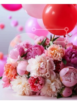 Intra Συλλεκτικό Ξύλινο Παζλ Plywood  4mm - Πολύχρωμο μπουκέτο λουλουδιών με μπαλόνια σε ξύλινο τραπέζι Σε Ξύλινο Κουτί - Διαστάσεις: 10x10 cm – 25 κομμάτια