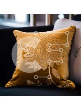 Intra Συλλεκτικό Ξύλινο Παζλ Plywood  4mm - Κίτρινο μαξιλάρι σε σχήμα λουλουδιού σε μαύρο καναπέ Σε Ξύλινο Κουτί - Διαστάσεις Puzzle: 10x10 cm – 25 κομμάτια