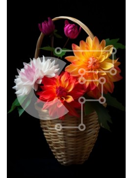 Σετ των 2 Intra Συλλεκτικό Ξύλινο Παζλ Plywood  4mm - Πολύχρωμο καλάθι λουλουδιών με Ντάλια, Γαρύφαλλο και Τριαντάφυλλο Σε Ξύλινο Κουτί - Διαστάσεις: 10x10 cm – 25 κομμάτια