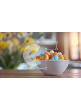 Intra Συλλεκτικό Ξύλινο Παζλ Plywood  4mm - Πολύχρωμη καραμέλα σε λευκό μπολ με λουλούδια Σε Ξύλινο Κουτί - Διαστάσεις Puzzle: 10x10 cm – 25 κομμάτια