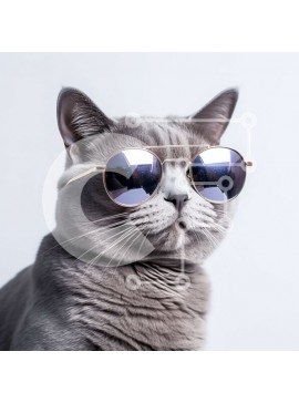 Intra Συλλεκτικό Ξύλινο Παζλ Plywood  4mm - Cool Cat: Grey Feline φοράει γυαλιά ηλίου Σε Ξύλινο Κουτί - Διαστάσεις: 10x10 cm – 25 κομμάτια