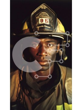 Intra Συλλεκτικό Ξύλινο Παζλ Plywood  4mm - Σοβαρός μαύρος πυροσβέστης με στολή και κράνος Σε Ξύλινο Κουτί - Διαστάσεις Puzzle: 10x10 cm – 25 κομμάτια