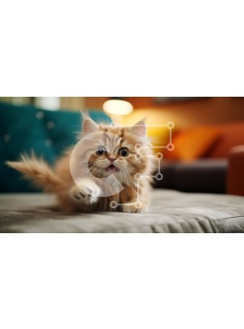 Intra Συλλεκτικό Ξύλινο Παζλ Plywood  4mm - Αφράτη πορτοκαλί γάτα που κάθεται σε έναν καναπέ σε ένα σαλόνι Σε Ξύλινο Κουτί - Διαστάσεις: 10x10 cm – 25 κομμάτια