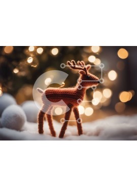 Intra Συλλεκτικό Ξύλινο Παζλ Plywood  4mm - Κροσέ τάρανδοι στο χιόνι με χριστουγεννιάτικο δέντρο Σε Ξύλινο Κουτί - Διαστάσεις Puzzle: 10x10 cm – 25 κομμάτια