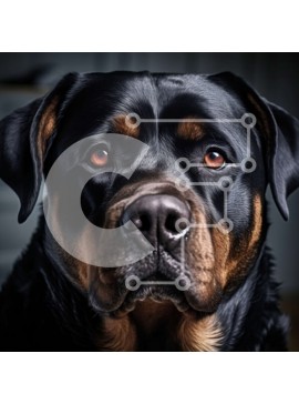 Intra Συλλεκτικό Ξύλινο Παζλ Plywood  4mm - Κοντινό πλάνο του προσώπου ενός σκύλου Rottweiler Σε Ξύλινο Κουτί - Διαστάσεις: 10x10 cm – 25 κομμάτια