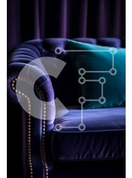 Intra Συλλεκτικό Ξύλινο Παζλ Plywood  4mm - Κομψός μωβ βελούδινος καναπές με μαξιλάρι μπλε τόνου Σε Ξύλινο Κουτί - Διαστάσεις Puzzle: 10x10 cm – 25 κομμάτια