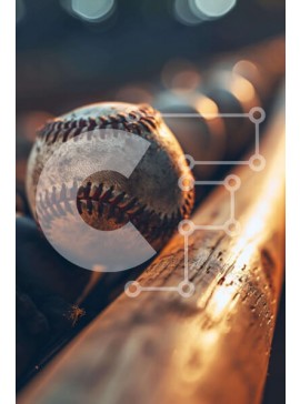 Intra Συλλεκτικό Ξύλινο Παζλ Plywood  4mm - Μπέιζμπολ και ρόπαλο σε ξύλινη επιφάνεια Σε Ξύλινο Κουτί - Διαστάσεις Puzzle: 10x10 cm – 25 κομμάτια