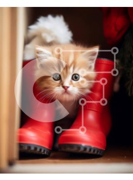 Σετ των 2 Intra Συλλεκτικό Ξύλινο Παζλ Plywood  4mm - Περίεργο γατάκι που κρυφοκοιτάζει από κόκκινες μπότες Σε Ξύλινο Κουτί - Διαστάσεις: 10x10 cm – 25 κομμάτια