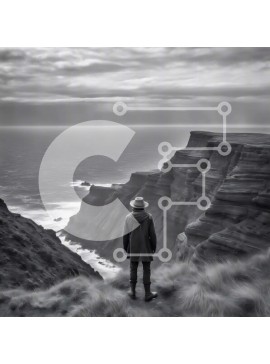 Intra Συλλεκτικό Ξύλινο Παζλ Plywood  4mm - Άνθρωπος στον γκρεμό με θέα στον ωκεανό σε μαύρο και άσπρο Σε Ξύλινο Κουτί - Διαστάσεις: 10x10 cm – 25 κομμάτια