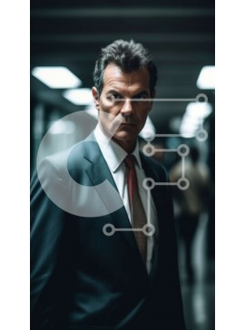 Intra Συλλεκτικό Ξύλινο Παζλ Plywood  4mm - Σοβαρός επιχειρηματίας με μαύρο κοστούμι και κόκκινη γραβάτα σε αμυδρά φωτισμένο διάδρομο Σε Ξύλινο Κουτί - Διαστάσεις Puzzle: 10x10 cm – 25 κομμάτια