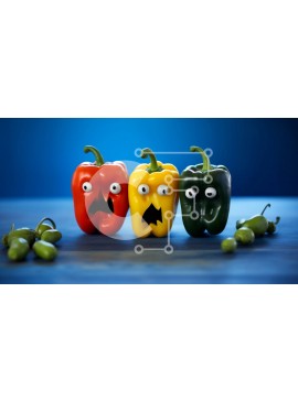 Σετ των 2 Intra Συλλεκτικό Ξύλινο Παζλ Plywood  4mm - Πολύχρωμες πιπεριές με πρόσωπα σε ξύλινο τραπέζι Σε Ξύλινο Κουτί - Διαστάσεις: 10x10 cm – 25 κομμάτια