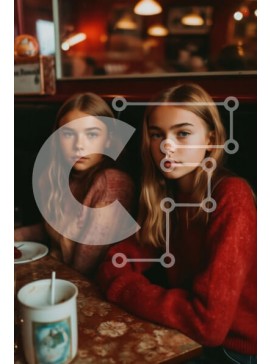 Intra Συλλεκτικό Ξύλινο Παζλ Plywood  4mm - Χαριτωμένη φωτογραφία δύο κοριτσιών σε ένα δείπνο Σε Ξύλινο Κουτί - Διαστάσεις Puzzle: 10x10 cm – 25 κομμάτια