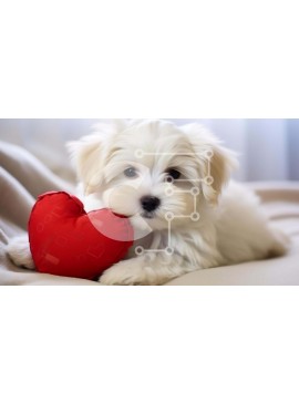 Intra Συλλεκτικό Ξύλινο Παζλ Plywood  4mm - Αξιολάτρευτο λευκό κουτάβι με κόκκινη καρδιά Σε Ξύλινο Κουτί - Διαστάσεις: 10x10 cm – 25 κομμάτια