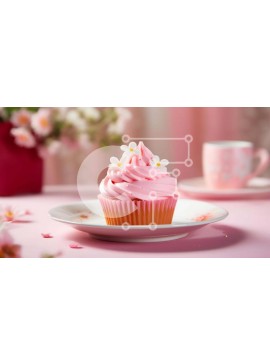 Σετ των 2 Intra Συλλεκτικό Ξύλινο Παζλ Plywood  4mm - Ροζ cupcake με φλιτζάνια καφέ και λουλούδια Σε Ξύλινο Κουτί - Διαστάσεις: 10x10 cm – 25 κομμάτια