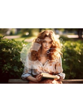 Intra Συλλεκτικό Ξύλινο Παζλ Plywood  4mm - Όμορφη εικόνα μιας κοκκινομάλλας γυναίκας που διαβάζει σε ένα παγκάκι στο πάρκο Σε Ξύλινο Κουτί - Διαστάσεις Puzzle: 10x10 cm – 25 κομμάτια