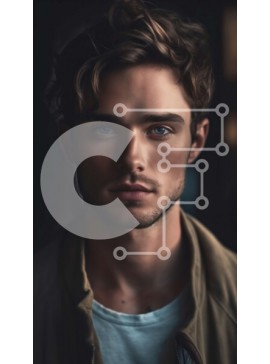 Intra Συλλεκτικό Ξύλινο Παζλ Plywood  4mm - Πορτρέτο ενός νεαρού άνδρα με σκούρα μαλλιά και μπλε μάτια Σε Ξύλινο Κουτί - Διαστάσεις Puzzle: 10x10 cm – 25 κομμάτια